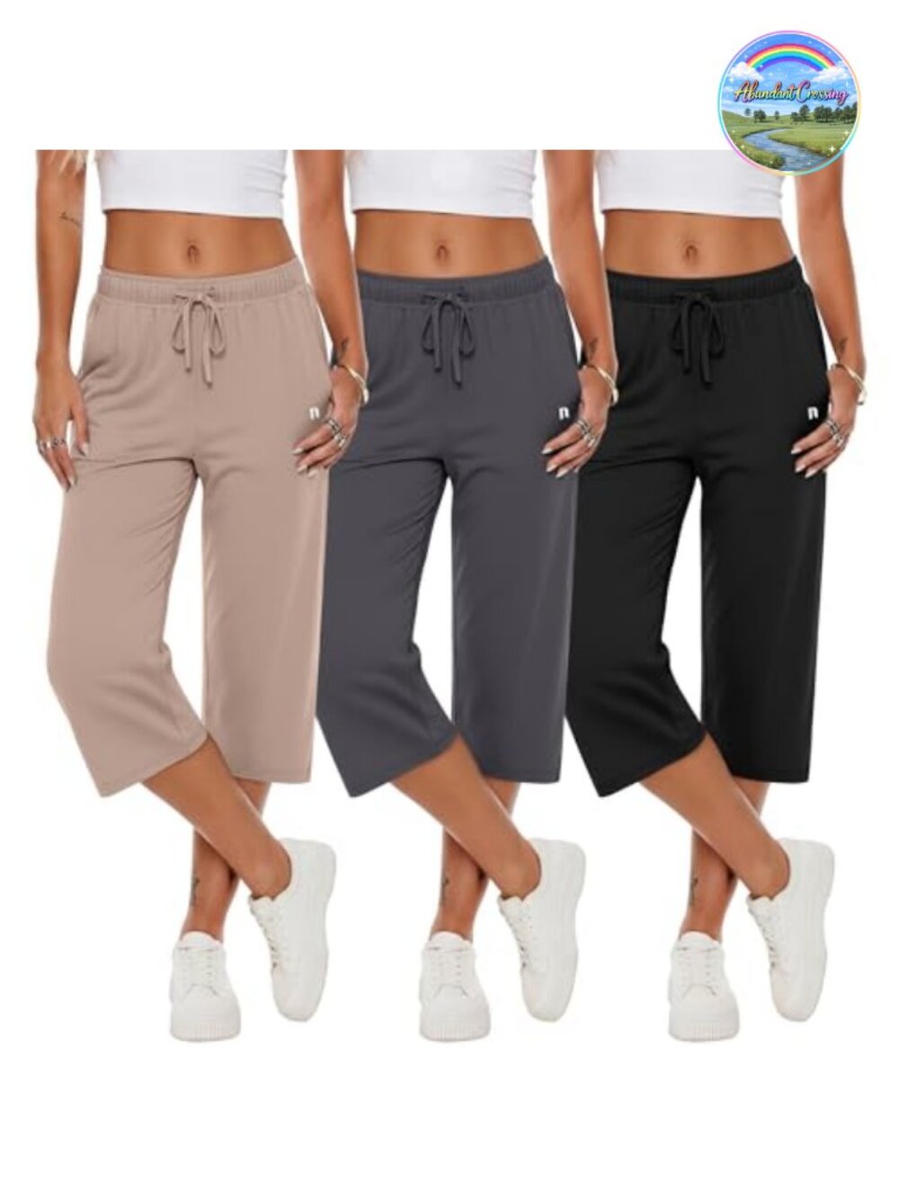 3 Pack Women's Capri Wide Leg Sweatpants with Pockets High Waisted Drawstring